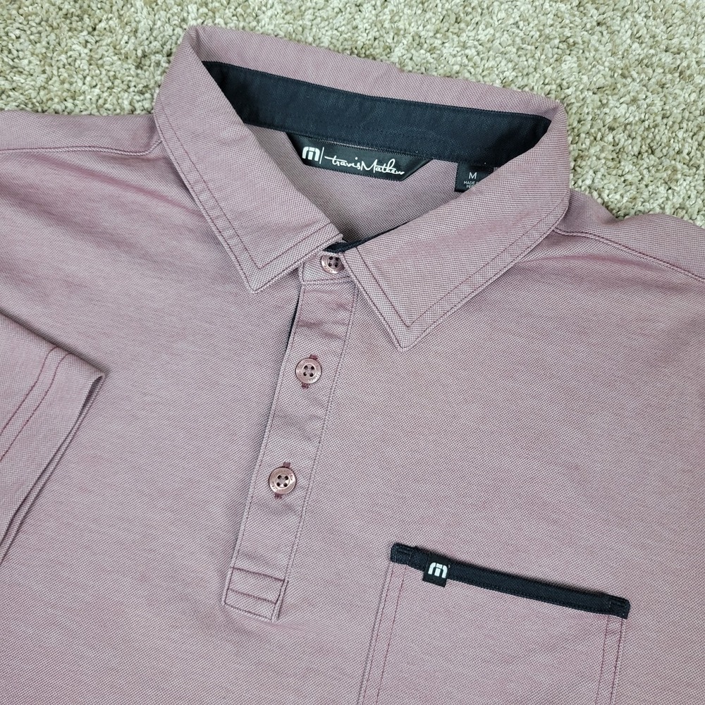 Travis Mathew Mens Medium Solid Light Red Performance Stretch Golf Polo